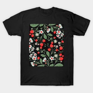 Strawberry With Flower Pattern T-Shirt